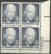 USA  - 1970 Eisenhower Plate Block Of 4 MNH **   Sc 1393 - Plattennummern
