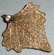 Rare Broche/pendentif En Fil De Métal Doré, Filigrane, Feuille - Broches