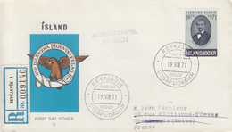 Enveloppe   Recommandée  FDC  1er  Jour     ISLANDE    Centenaire  De  La  Société  Patriotique   1971 - FDC