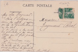 CARTE POSTALE TIMBRÉE AVEC UN TIMBRE DÉCHIRÉ ET COLLÉ TETE BECHE AVEC CACHET POSTE - CPA POITIERS - Brieven En Documenten