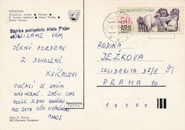 M0113 - Czechoslovakia (1984) 517 43 Potstejn (postcard: Castle Potstejn); Stamp: ZOO Prague 1931-1981 (gorillas) - Gorilla's