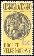 Czechoslovakia / Stamps (1963) 1317: 1100th Ann. Of Great Moravia (silver Target With Falconer); Painter: L. Jirincova - Archaeology
