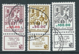 1984 ISRAELE USATO LE SETTE SPECIE TRE VALORI CON APPENDICE - T13-2 - Usados (con Tab)