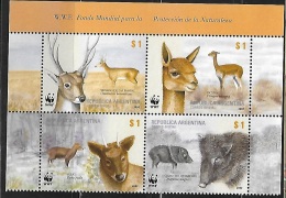 Argentina 2002 WWF Animals Blk Of 4 MNH - Neufs