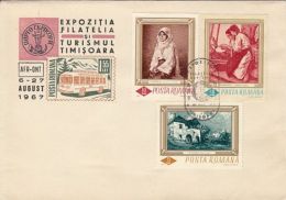 5723FM- TIMISOARA PHILATELIC EXHIBITION SPECIAL COVER, PAINTINGS STAMPS ON COVER, 1967, ROMANIA - Cartas & Documentos