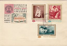 5723FM- TIMISOARA PHILATELIC EXHIBITION SPECIAL COVER, PAINTINGS STAMPS ON COVER, 1967, ROMANIA - Covers & Documents