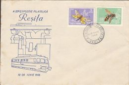 64397- RESITA PHILATELIC EXHIBITION, LOCOMOTIVE, SPECIAL COVER, FLIES STAMPS, 1966, ROMANIA - Storia Postale