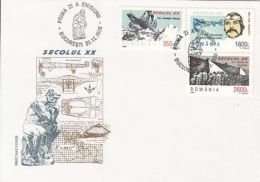 64452- 20TH CENTURY PERSONALITIES, EVENTS, TITANIC, L. BLERIOT, GREAT SOVIET REVOLUTION, COVER FDC, 1998, ROMANIA - FDC