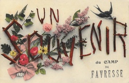 Un Souvenir Du Camp De Favresse, Fleurs Et Hirondelle - Edition E. Le Deley - Carte E.L.D. - Souvenir De...