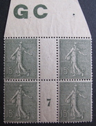 LOT DF/632 - 1903 - SEMEUSE DE COTY - BLOC MANCHETTE GC MILL.7 - N°130 NEUFS** - Ungebraucht