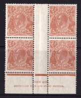 Australia 1932 King George V 5 Chestnut C Of A Wmk Ash Imprint Block Of 4 MNH/MH - Mint Stamps