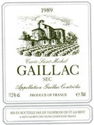 Etiquette  GAILLAC Sec 1989  Appellation Gaillac Controlée - Gaillac