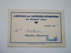 AMICALE Des SAPEURS-POMPIERS . Carte De Membre Honoraire - Massay