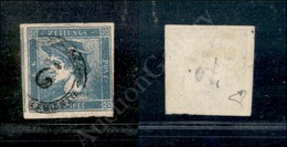 1851 - 3 Cent Azzurro (1 - Giornali) - Distribuzione 2 (unico Annullatore Pt.11) - Ottimi Margini Bianchi Con Parte Di V - Autres & Non Classés