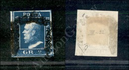 1859 - 2 Grana Azzurro Scurissimo (8a - III Tavola - Pos.32) - Grandi Margini - Diena (600) - Otros & Sin Clasificación