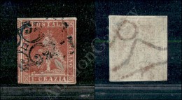 1851 - 1 Crazia Carminio Su Azzurro (4b - Carta Azzurrata) - Annullamento Non Catalogato - Margini Perfetti Con Parte De - Autres & Non Classés