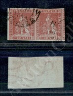 1851 - 1 Crazia Carminio Su Azzurro (4b - Carta Azzurra) - Coppia Orizzontale Bordo Foglio A Sinistra - Ottimi Margini C - Autres & Non Classés