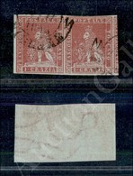 1851 - 1 Crazia Carminio Su Azzurro (4b - Carta Azzurra) - Coppia Orizzontale Bordo Foglio A Sinistra - Ottimi Margini C - Otros & Sin Clasificación