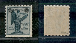 1924 - 1 Lira Su 15 Cent Vittoria (160d) Con Filigrana Croce - Gomma Integra (600) - Sonstige & Ohne Zuordnung