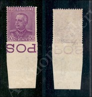 1928 - 50 Cent Parmeggiani (225ba) Non Dentellato In Basso (bordo Foglio) - Con Doppia Dentellatura (doppio Pettine) Neg - Autres & Non Classés