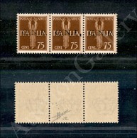 1944 - GNR Verona - Striscia Di Tre Del 75 Cent (119ccb - Aerea) - R Parziale Sul Valore Centrale E Tratto Verticale A P - Lombardo-Vénétie