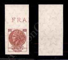 1976 - 400 Lire Turrita (1084B) Non Dentellato - Bordo Foglio - Gomma Integra - Lombardo-Vénétie