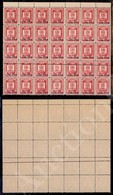 1945 - 1 Lira Su 50 Cent Rosa (19+19cc) Blocco Di Trenta - Sette Pezzi Con Doppia Dentellatura In Alto Obliqua (non Cata - Autres & Non Classés
