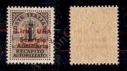 1945 - 1 Lira Su 10 Cent Recapito Autorizzato (2b) Con Doppia Soprastampa (una Obliqua/solo L A Destra) - Molto Bello - - Other & Unclassified