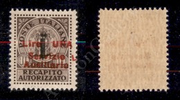 1945 - 1 Lira Su 10 Cent Recapito Autorizzato (2b) Con Doppia Soprastampa (una Obliqua/solo L A Destra) - Molto Bello - - Otros & Sin Clasificación