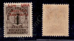 1945 - 1 Lira Su 10 Cent Recapito Autorizzato (2c) Con Soprastampa Fortemente Spostata In Alto - Gomma Integra - Cert. A - Sonstige & Ohne Zuordnung