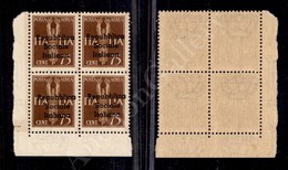 1944 - Quartina 75 Cent (14 - Aerea) Con Soprastampa Obliqua - Angolo Di Foglio - Non Catalogata - Gomma Integra - Cert. - Other & Unclassified