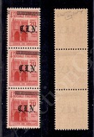 1945 - Striscia Di Tre Del 20 Cent (CEI 21) Con Soprastampa Obliqua - Gomma Integra - Cert. Raybaudi - Andere & Zonder Classificatie