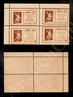 1945 - Quartina Angolare Del 1,25 Lire Teseo (19) Con Cifre Del Valore Deformate Nella Coppia Superiore - Gomma Integra - Autres & Non Classés
