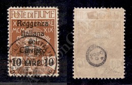 1920 - Reggenza Del Carnaro - 10 Lire Su 20 Cent (146) - Cert. AG (700) - Autres & Non Classés