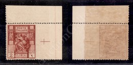 1924 - 2 Lire (43m) Non Dentellato A Destra - Angolo Di Foglio - Gomma Integra - Molto Ben Centrato (600+) - Autres & Non Classés