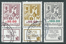 1984 ISRAELE USATO LE SETTE SPECIE TRE VALORI CON APPENDICE - T16-6 - Used Stamps (with Tabs)