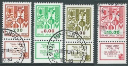 1983 ISRAELE USATO LE SETTE SPECIE QUATTRO VALORI CON APPENDICE - T16-7 - Used Stamps (with Tabs)