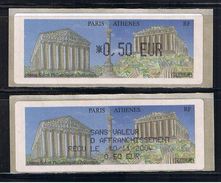 2 ATMs, LISA1, Sans Mention, 0.50 EUR.  Reçu Du 1er Jour, Salon Philatélique D'automne, PARIS ATHENES. - 1999-2009 Viñetas De Franqueo Illustradas