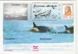 64742- BELGICA ANTARCTIC EXPEDITION, WHALE, SHIP, JAN VAN MIRLO, POSTCARD STATIONERY, 1998, ROMANIA - Spedizioni Antartiche