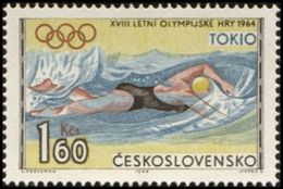 Czechoslovakia / Stamps (1964) 1398: XVIII. Summer Olympics Tokyo 1964 (swimming); Painter: Anna Podzemna - Schwimmen