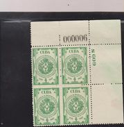 O) 1943 CUBA-CARIBE, ECONOMIC SOCIETY FRIENDS OF THE COUNTRY FROM 1793 - COAT GREEN, BLOCK MNH - Unused Stamps