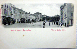 57 VIC SUR SEILLE PLACE D'ARMES  ANIMATION CARTE PIONNIERE 1900 TRES BON ETAT - Vic Sur Seille