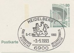 1993 Cover PHARMACY HISTORY CONGRESS Event Postal Stationery Card Heidelberg Stamps Health Medicine - Apotheek