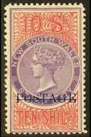 NEW SOUTH WALES  1894-1904 10s Violet & Claret Overprinted "POSTAGE" In Blue Perf 12, SG 275, Fine Mint, Very Fresh. For - Other & Unclassified