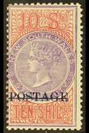 NEW SOUTH WALES  1894-1904 10s Violet & Claret Overprinted "POSTAGE" In Blue Perf 11, SG 275a, Fine Mint, Very Fresh. Fo - Other & Unclassified