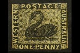 WESTERN AUSTRALIA  1854 1d Black Imperf, SG 1, Unused No Gum With Small Margins Just Touching At Top And Into At Base. F - Other & Unclassified