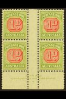 POSTAGE DUES  1938 1d Carmine And Green, SG D113, Marginal Gutter Block Of 4 With John Ash Imprint, Fresh Mint. Scarce. - Other & Unclassified