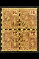 1922  3d Purple/pale Yellow, SG 82, Attractive Block Of 4 Bearing A Neat Central "Tortola" (Road Town Island) Cds. Lovel - Other & Unclassified