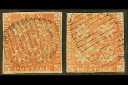 1851-60  3d Red Both Shades (SG 1/2), One With 4 Good Margins And Fine "1" In Barred Oval Cancel, Small Hinge Thin; The - Other & Unclassified