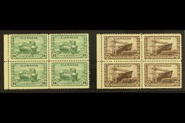 1942-43  War Effort 14c Dull Green And 20c Chocolate, SG 385/86, Marginal Blocks Of Four, Never Hinged Mint. (2 Blocks = - Other & Unclassified